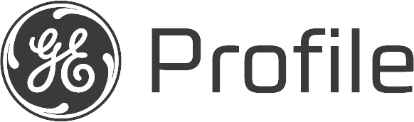 GE Profile logo featuring a circular "GE" monogram on the left and the word "Profile" in modern font on the right, all in grayscale.