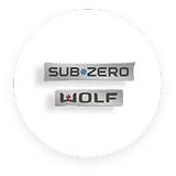 Sub-Zero and Wolf appliance logos displayed on a white circular background.
