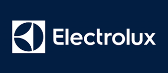 Electrolux logo featuring a white geometric symbol and the word "Electrolux" in white text on a dark blue background.